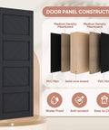 Slim 28 By 84 Inch Wave Shape Black Sliding Barn Door With Hardware Kit, four-panel structure and materials shown