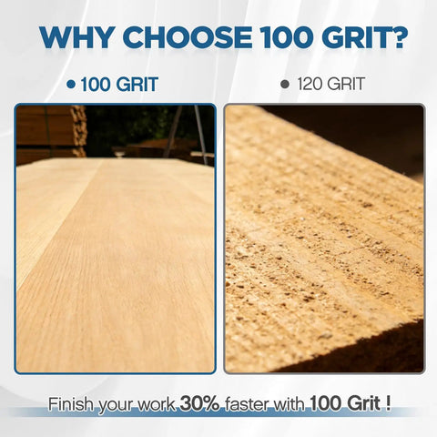 Comparison of wood surfaces sanded with 100 grit and 120 grit showcasing Heavy Duty Silicon Carbide Drum Sander Feed Belt 23X62 Inches 100 Grit High Grip Conveyor Belt Compatible With Performax 22 44 Pro Drum Sander And Other Popular Models.