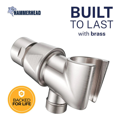Solid Metal Handheld Shower Head Holder In Brushed Nickel Adjustable Wand Mount With Universal Wall Hook Bracket And Brass Pivot Ball