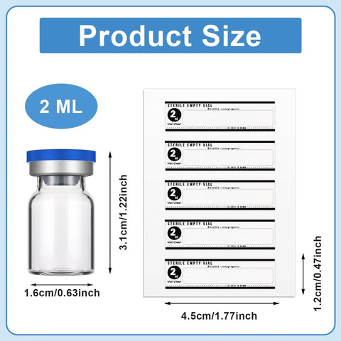 Threlaco 20-pack 2ml sealed sterile empty glass vials with blue cap and 20 label stickers