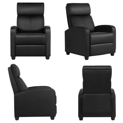 Comfy PU Leather Recliner Chair For Home Theater Seating With Lumbar Support, Overstuffed High Density Foam And Pocket Springs