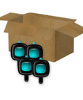 Smart Car Vent Freshener Long Lasting Odor Erasing Clip Set in a box showcasing four clips with adjustable intensity.