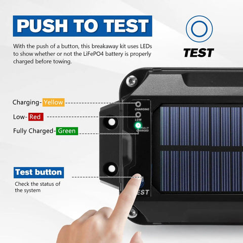 Trailer Brake Controller Kit With Solar Panel 12V 3Ah LiFePO4 Battery Breakaway Kit LED Indicator and Test Button