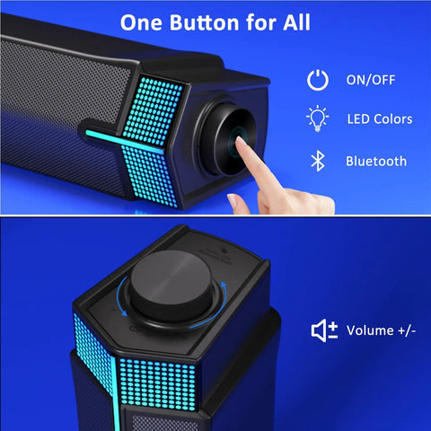 M20 USB Powered Desktop Speakers with gradient RGB lighting and control knob for PC monitor and gaming rig, immersive audio