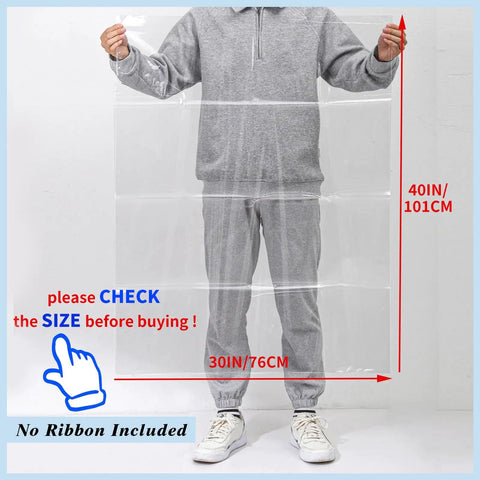Person holding Big 30x40 Inch Clear Cellophane Bags 12 Pack for Gift Baskets, OPP material gift wrap displayed vertically