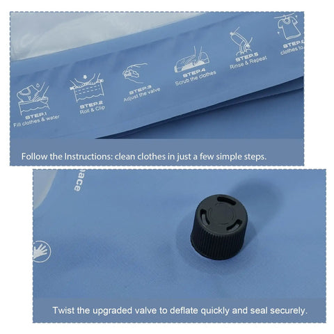 Instructions for Compact Portable Washing Bag For Camping And Road Trips, Lightweight Manual Hand Wash Sack With Built In Scrub Sleeve.