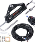 Beefed Up Hydraulic Outboard Steering Kit For Boats 150HP With Built In Two Way Lock Cylinder Includes Pump And Two 20 Ft Hoses