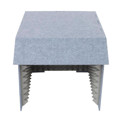 Rock Solid Desktop Soundproof Vocal Recording Booth Cube featuring heavy duty acoustic foam panels, grey, 23.6in, for audio isolation.