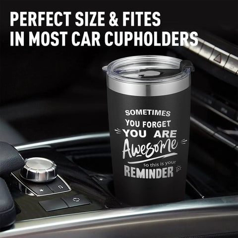 Premium Bulk Personalized 20 Oz Stainless Steel Tumbler With Lid Insulated Double Wall Cup Custom Text Or Photo Logo Print Navy Shade Real Deal Daily Essential in car cupholder.
