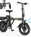 Black foldable electric bike with 500W motor, 14 inch wheels, showcasing compact design and headlight. Electric Bike For Adults With 500W Motor 20 MPH Top Speed Foldable E Bike With 14 Inch Wheels 20 To 30 Mile Range Pedal Assist City Ride Ready For Commuting And Weekend Cruising.