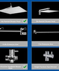 Massive 12 Inch Square Rain Shower Head With Handheld Combo with 13.5 inch extension arm and six setting handheld shower