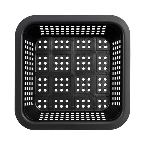 Top view of debris basket from Heavy Duty Drainage Catch Basin Kit With Debris Basket And Grate, 15.7 x 15.7 x 23.6 Inch Composite Resin Basin For Yard Downspout Lawn Drainage, DIY Friendly Debris Guard, Black Green.