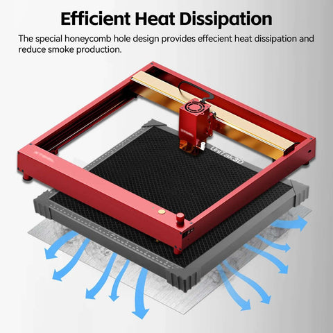 UniTak3D honeycomb laser bed 500x500mm with red aluminum frame and honeycomb work surface for XTool D1/D1 Pro engravers