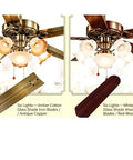YPDJVLTI Ceiling Fans Lights 48-56Inch LED Fandelier with amber and white glass shades and wooden blades.