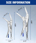 Locking Pliers Set With Curved Jaw And Long Nose, 8.86 inch and 6.89 inch sizes, CRMO steel, size information view.