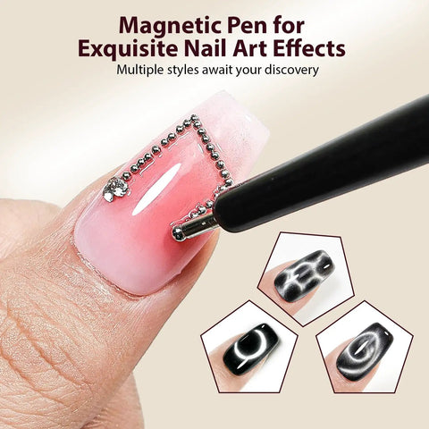Cat Eye Nail Magnet Set 3 In 1 Cylinder Magnet Kit creating nail art with pen on gel nails
