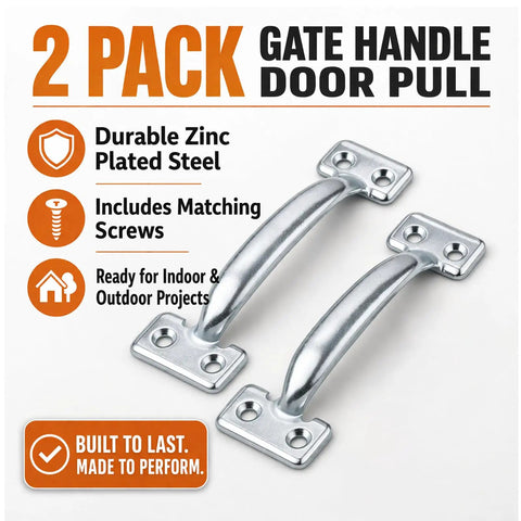 Heavy Duty Gate Handle Door Pull In Zinc Plated Steel For Fences And Sheds Barn Doors And Garage Tough Outdoor Ready Rust Resistant Utility Pulls Includes Mounting Screws 2 Pack