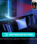 1080P Indoor Security Cam With 64GB SD Card, Two Way Audio, motion detection feature in living room setup