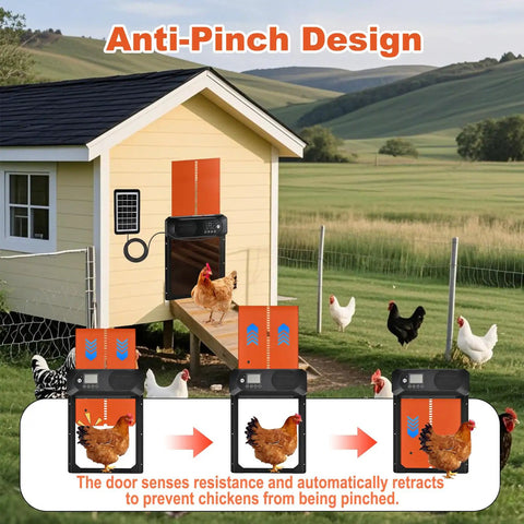 Solar Powered Automatic Chicken Coop Door With Remote Timer And Light Sensor Anti Pinch Safety Waterproof Aluminum Housing