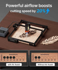 20W A20 Pro V2 Laser Engraver with Auto Air Assist and Eye Protection, cutting leaf pattern on wood at high speed