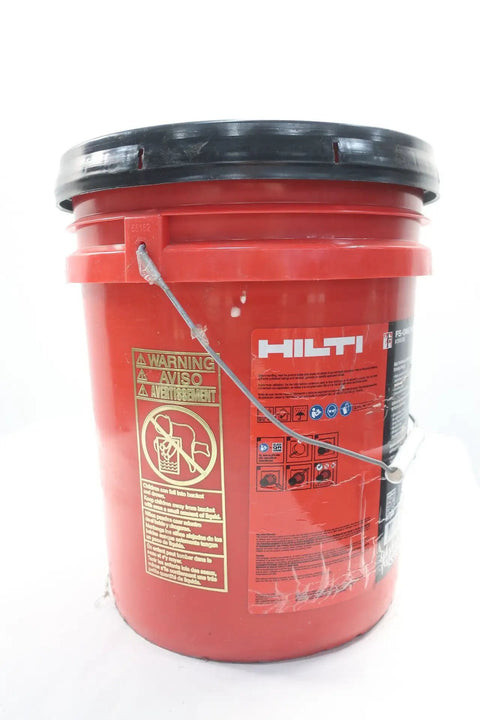 FS-One Max 5 Gallon Intumescent Firestop Sealant Clear D609321 in a red pail with black lid and warning labels