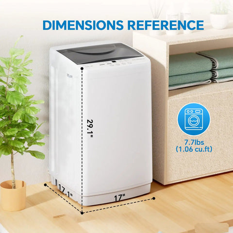 Compact Portable Washing Machine With Full Automatic 1.06 Cubic Feet Capacity And 10 Wash Cycles Smooth Quiet Design dimensions reference image.