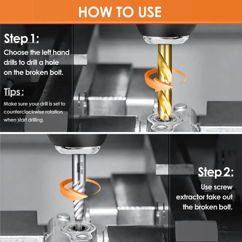 Grab The Ultimate 18-Piece Bolt Extractor Kit With Left Hand Drill Bits To Fix Stuck Stripped Screws Super Easy And Save Your Backtime No More Broken Tools Allowed. how to use: left-hand drill bit and screw extractor on broken bolt