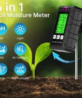 All In One Soil Test Kit With Digital Moisture Meter And pH Tester Large Screen Measures Fertility Temperature Sunlight And Air Humidity For Garden Greenhouse And Farm Use For Your Garden Crew Requires 2 AAA Batteries, 6-in-1 display