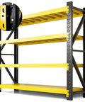 Heavy Duty Four Tier Steel Shelving Unit With 5000 Lb Capacity Adjustable Industrial Storage Rack For Garage Workshop And Warehouse Yellow And Black Metal Shelving For Max Organization And Easy Assembly