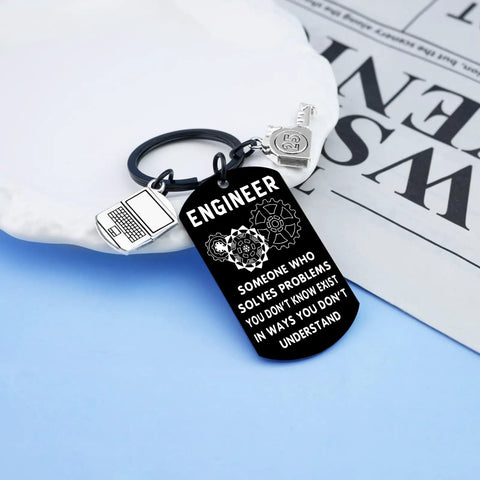 Engraved Engineer Keychain Gift For Men And Students, Cool Graduation Present For Engineers with quote and charms