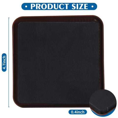 Heavy Duty Four Point Seven Inch Square Furniture Sliders Pack Of 8 For Carpet Glide Smoothly Move Heavy Tables Beds Dressers Cabinets And More While Protecting Carpet Surface And Preventing Scratches, featuring a 4.7-inch, 0.4-inch thick square slider detail.