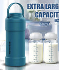 Portable Breast Milk Cooler With 360 Degree Cooling keeps travel bottles ice cold for up to 24 hours, featuring two 300ml storage bottles.