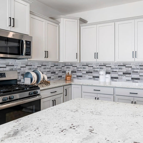 Modern kitchen with Peel And Stick Backsplash Tiles 12x12 Brown Stone Design 10 Sheets Waterproof And Heat Resistant Kitchen Wall Tile Stickers
