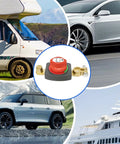Built Tough Top Post Battery Disconnect Switch For 12V And 48V Trucks Waterproof Auto Marine Power Isolator on a vehicle dashboard.