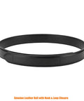 Kick-Ass Genuine Leather Belt Featuring A Secure Hook And Loop Closure For Heavy Duty Mechanics And Tradesmen That Locks Tight Without Annoying Holes For Rock Solid Comfort, black leather, flat view.