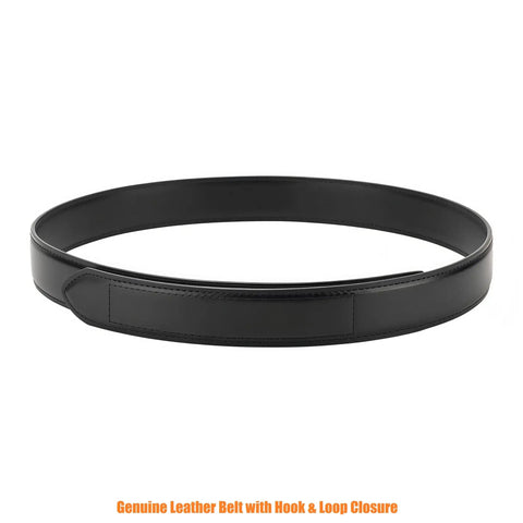 Kick-Ass Genuine Leather Belt Featuring A Secure Hook And Loop Closure For Heavy Duty Mechanics And Tradesmen That Locks Tight Without Annoying Holes For Rock Solid Comfort, black leather, flat view.