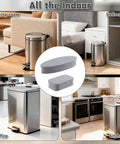 Six-pack grey adhesive wall bumper guards for round or square trash cans; for kitchen, bathroom, and office.