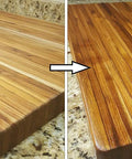 Before and after using Butcher Block Conditioner 12 Ounce 5 Pack For Wood Countertops And Cutting Boards, oil-treated surface