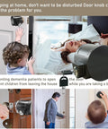 Straight Up Secure Child Proof Door Knob Lock Cover Prevents Turning For Home Rentals Job Sites Black Keyed Alike, shown in use on a door.