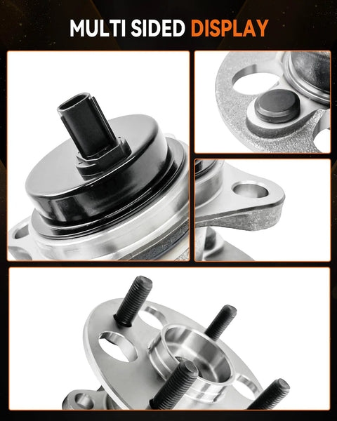 Multi-sided display of 2-Pack 512370 Rear Wheel Bearing Hub Assembly Fits Toyota Yaris 2006-2014, Prius C 2012-2019, Scion iQ 2013, 4-Lug With ABS Replacement