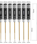 Heavy Duty Pro Grade Titanium Coated Hex Screwdriver Kit With Seven Precision Steel Bits for FPV Racing Drones, showing seven hex sizes.