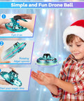 Child playing with Kids Drone Flying Toy For Indoor And Outdoor Fun, 2026 Upgraded LED Fidget Spinner, showing hand operation steps.