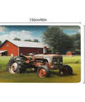 Farm Tractor Bath Mat With Soft Coral Fleece featuring rustic tractor design, 150x100cm, ultra absorbent kitchen and bathroom rug.