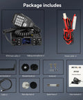 Package includes Dual Band Ham Radio for Mobile Base Station With Rotatable LCD Display Chirp Compatible Transceiver and accessories.