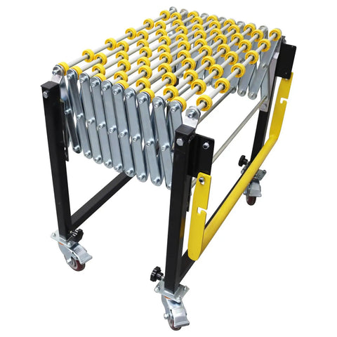23.6 Inch Wide Portable Flexible Conveyor Roller Table, Unpowered, Expands From 15.7 To 59 Inches, Height Adjustable 29.5 To 45.3 Inches