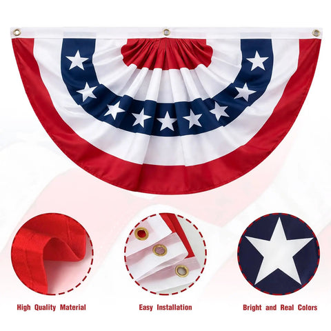 3x6 Ft Pleated American Bunting Flags Outdoor Set For 4th Of July And 250th Anniversary, detail of patriotic pleated design