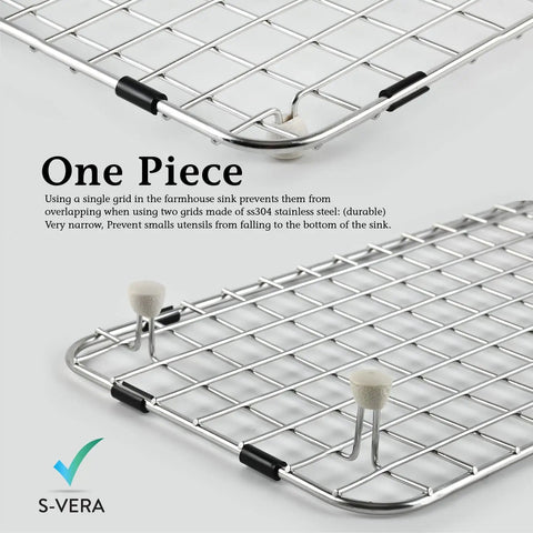 One Piece Sink Rack Protector For Kohler And Whitehaven Sinks, close-up of stainless steel grid with rubber protectors.