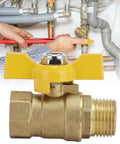 Heavy Duty Brass G1/2 Male Thread Ball Valve To Gas Shut Off Control with yellow handle for plumbing tasks.