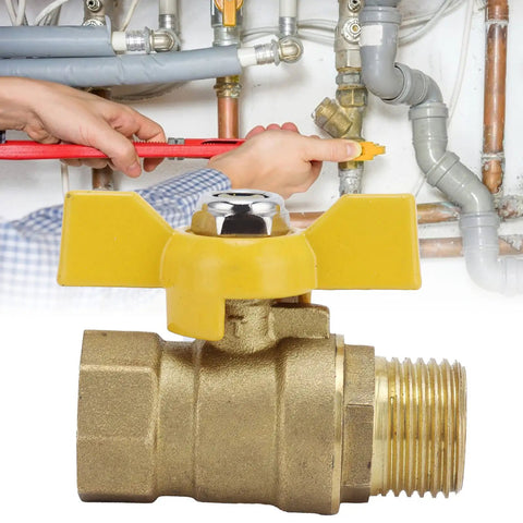 Heavy Duty Brass G1/2 Male Thread Ball Valve To Gas Shut Off Control with yellow handle for plumbing tasks.