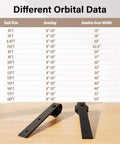 6.6Ft Black Barn Door Hardware Kit For Double Sliding Doors, rail size chart on table with J-shape hangers.